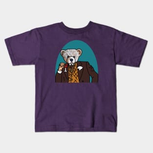 Bear In Suit Drinking Wine Portrait Kids T-Shirt